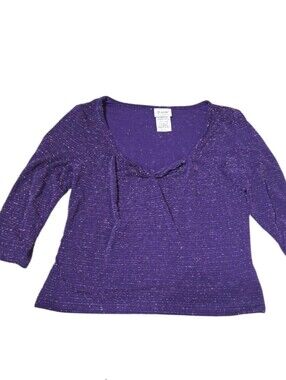 Vtg Jrs Lg Purple Glitter Stretch Knit Scoop Neck Top